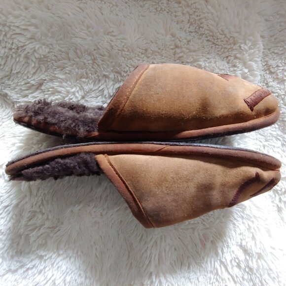 UGG SCUFF LOGO CHESTNUT ESPRESSO SUEDE SHEEPSKIN SLIP-ON SLIPPERS SIZE 9.5 - Picture 5 of 10
